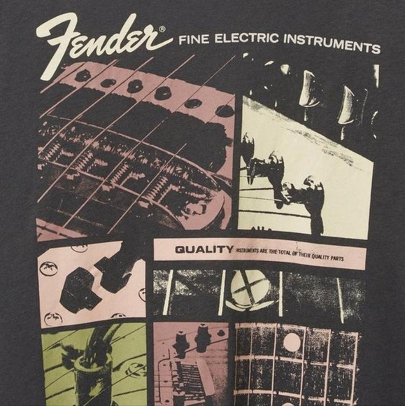 Torrid Gray Fender Guitar Distressed Graphic Open Back Tee Shirt Size 4X… - Picture 3 of 5